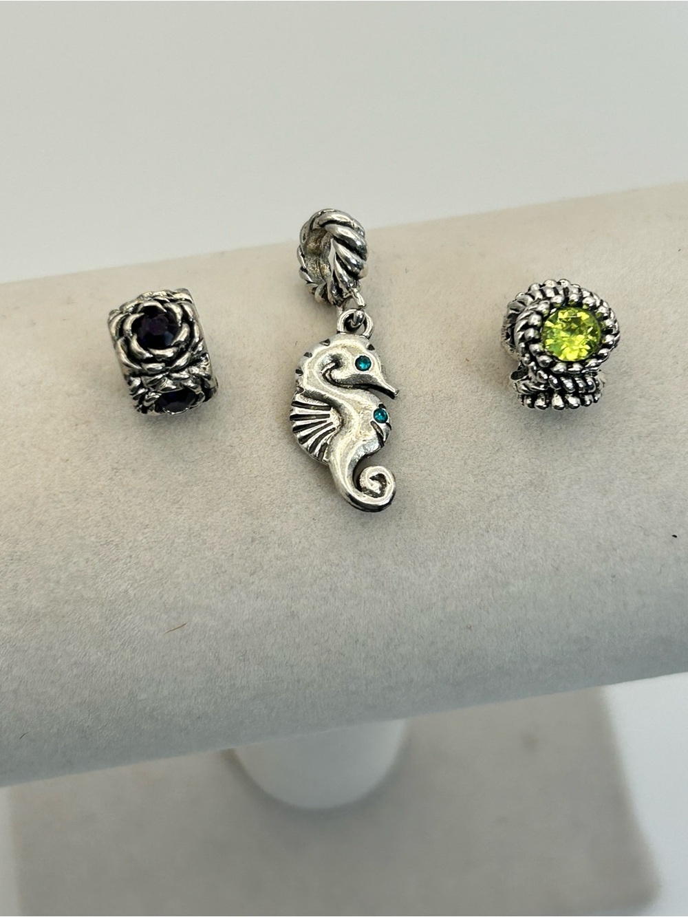 Brighton Seahorse Charm 2 Spacers Green & Dark Purple Crystals Silver Plated